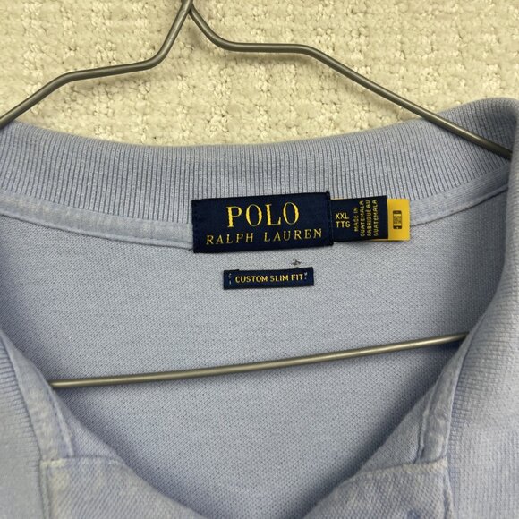 Polo Ralph Lauren Custom Slim Fit Mesh Baby Blue Cotton Polo Shirt Men XXL Read - Picture 14 of 16